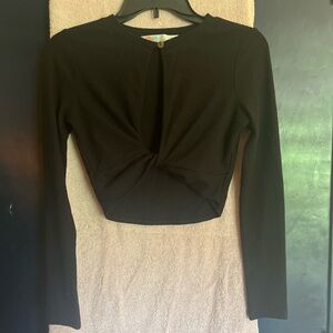 🔔🕊️Free People Beach Black Long Sleeve Twist Keyhole Button Long Sleeve Coverup